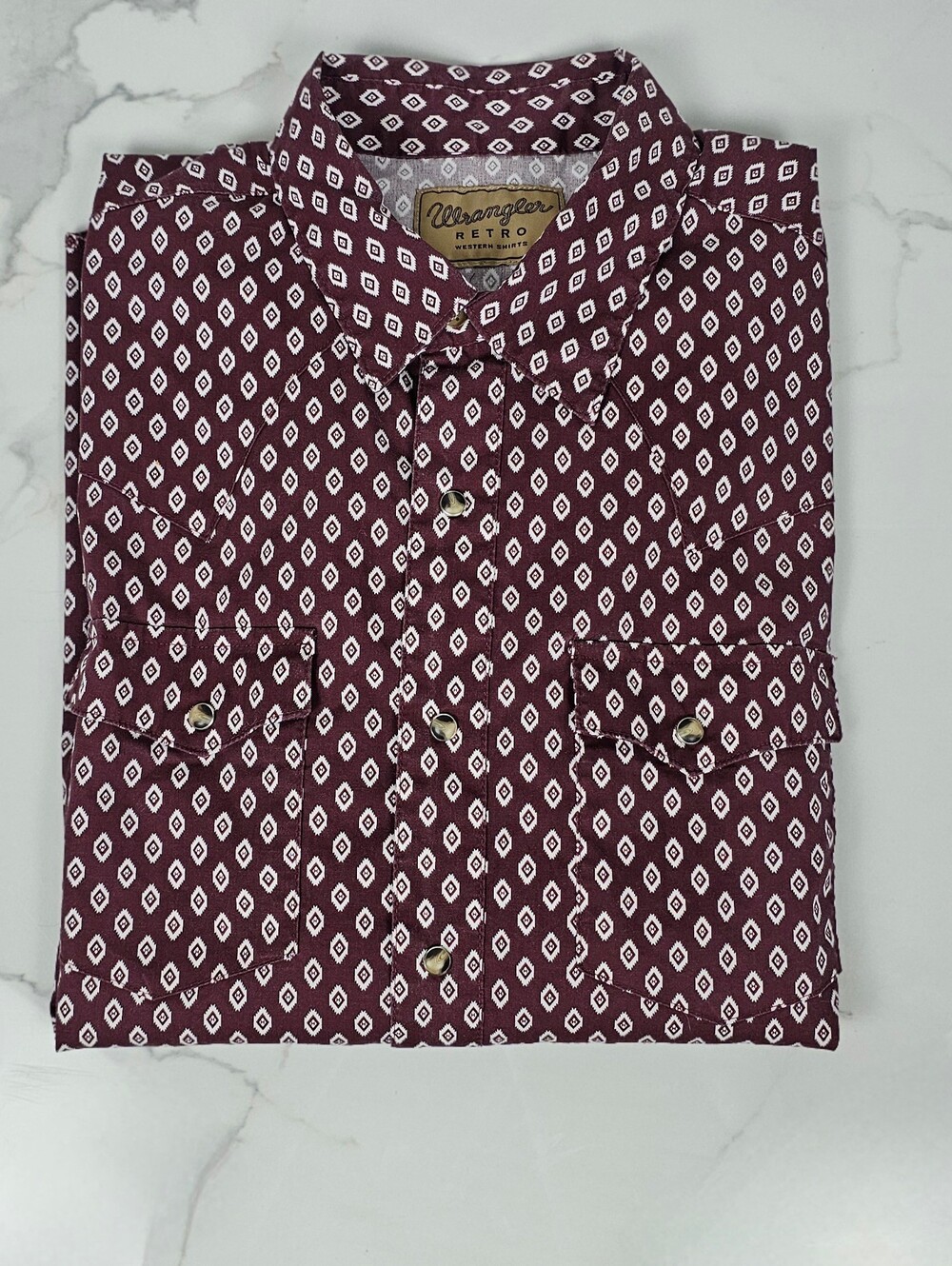 Wrangler Retro Men's XL Long Sleeve Western Snap Button Shirt Burgundy Geometric